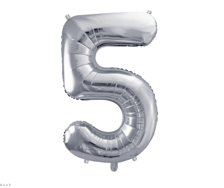 Balón v tvare čísla 5 - Strieborná 86cm