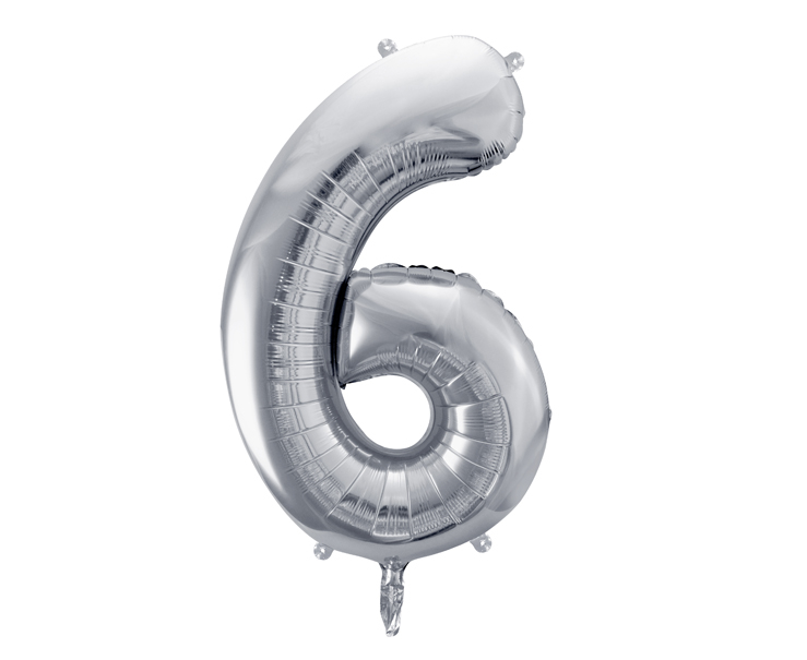 Balón v tvare čísla 6 - Strieborná 86cm