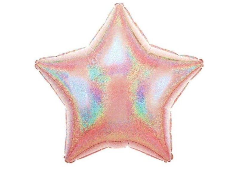 Fóliový balón hviezda - Ružovo zlatá / Holografická 