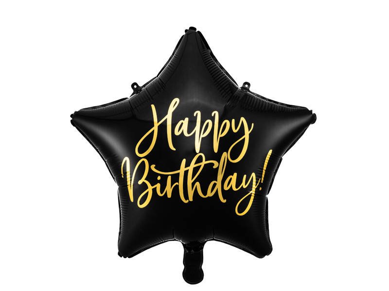 Narodeninový balón hviezda 40cm - Happy Birthday čierna