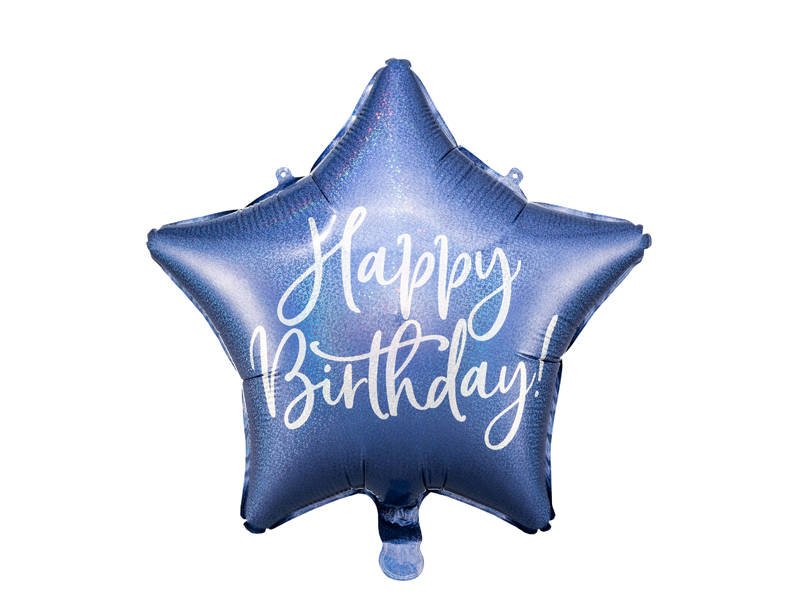 Narodeninový balón hviezda 40cm - Happy Birthday holografická