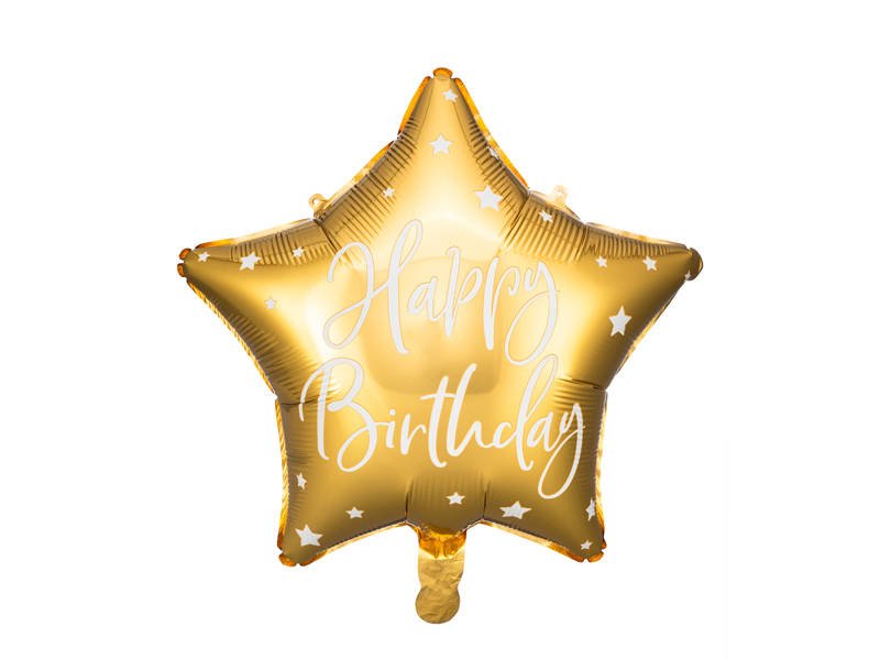 Narodeninový balón hviezda 40cm - Happy Birthday zlatá