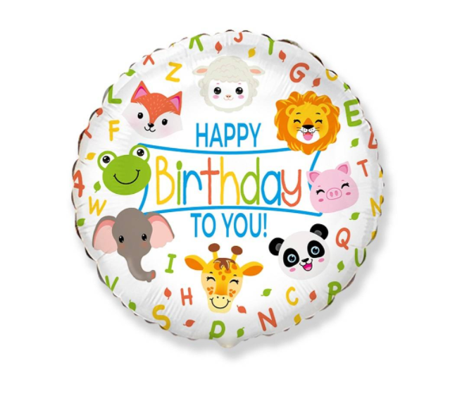 Narodeninový balón okrúhly 46cm - Happy Birthday  Zvieratka