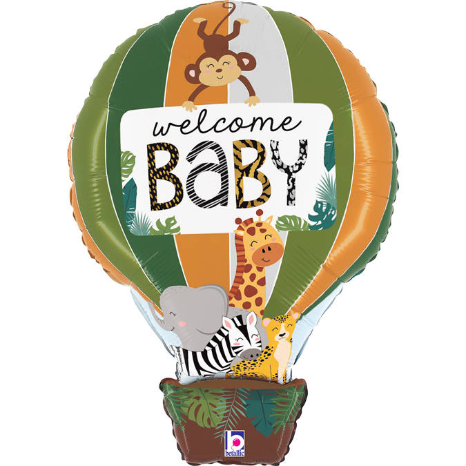 Balón fóliový - teplovzdušný balón Welcome baby safari, džungľa, 76cm
