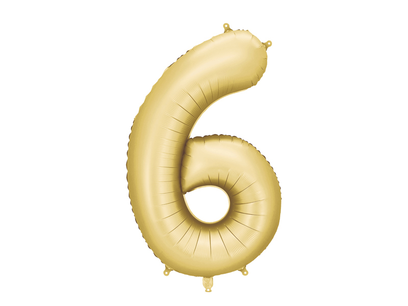 Fóliový balón s číslom 6 - Zlatý saténový 86cm