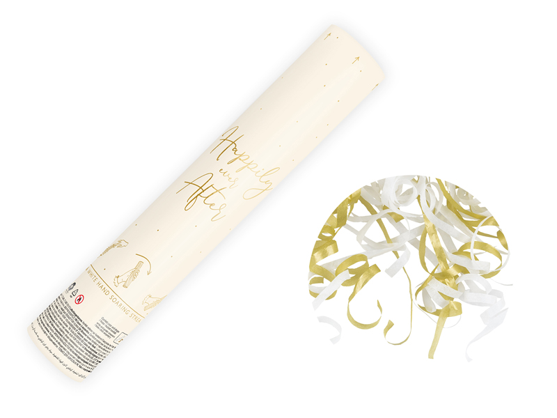 Konfety v tube - 25 cm – mix biela a zlatá 
