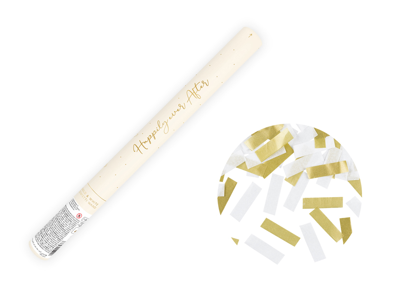 Konfety v tube - 35 cm – mix biela a zlatá 