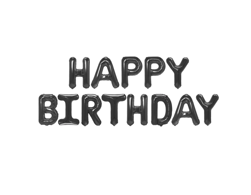 Fóliový nápis „HAPPY BIRTHDAY“ – čierny, 13 písmen, 40 cm
