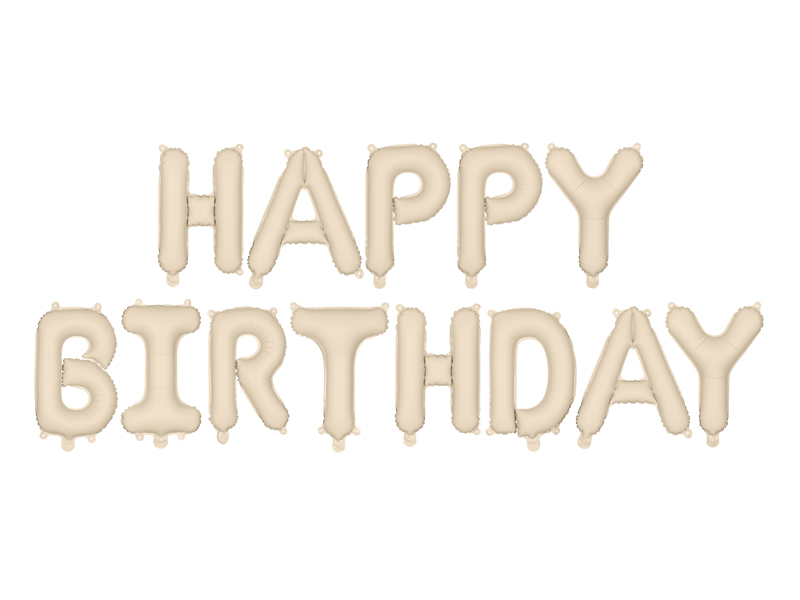 Fóliový nápis HAPPY BIRTHDAY – béžový 340 × 35 cm PartyDeco