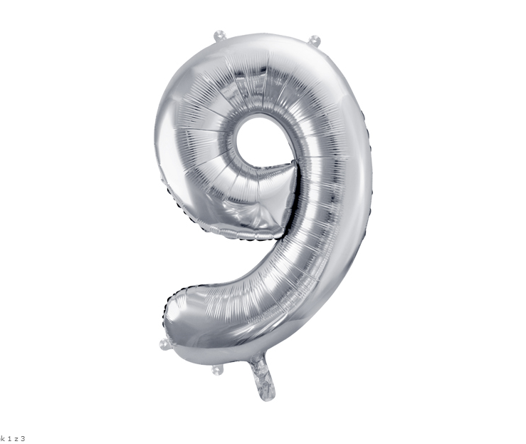 Balón v tvare čísla 9 - Strieborná 86cm
