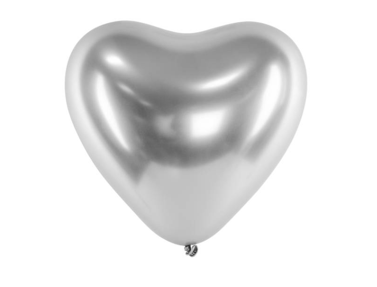 Latexový balón extra lesklý srdce 30cm - Strieborné