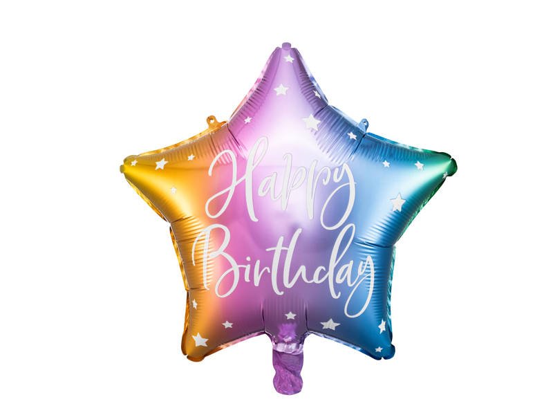 Narodeninový balón hviezda 40cm - Happy Birthday farebná