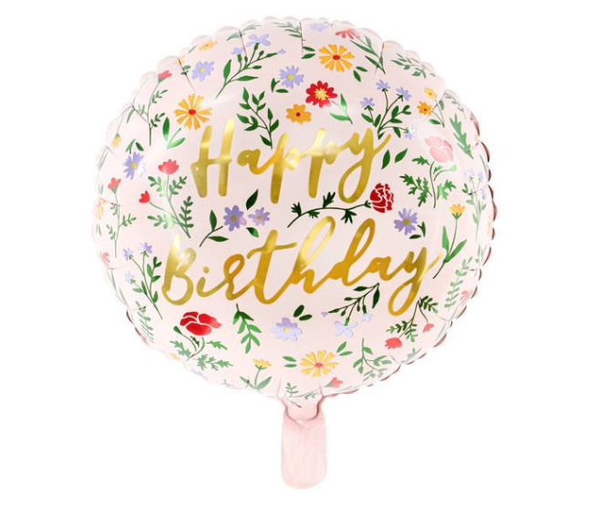 Narodeninový balón okrúhly 35cm - Happy Birthday  Kvety